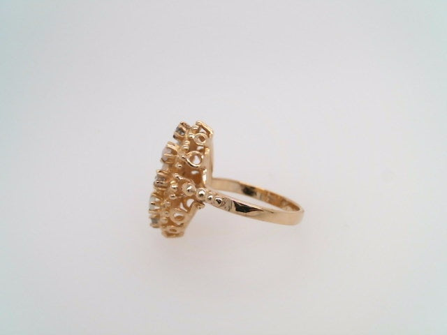 Vintage 14 Karat Yellow Gold Opal & Diamond Marquise Shaped Cluster Ring