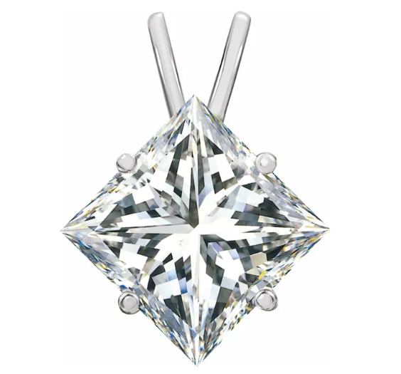 14 Karat White Gold Princess Cut Diamond Solitaire Pendant