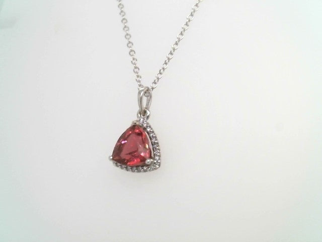14 Karat White Gold Pink Tourmaline & Diamond Halo Pendant