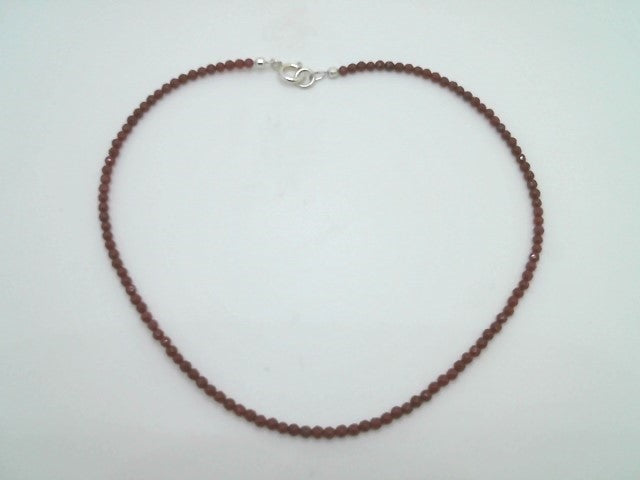 Sterling Silver 3 Mm Round Faceted Dyed Red Jade Bead Necklace With Large Spring Ring 16.5 - 18.5"