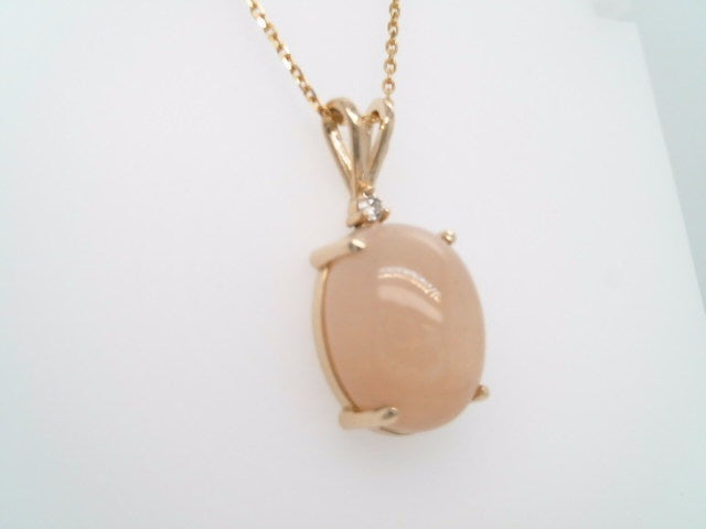 14 Karat Yellow Gold Peach Moonstone & Diamond Pendant