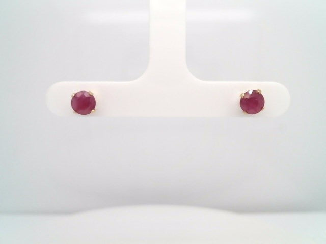 14 Karat Yellow Gold 5 Mm 4 Prong Ruby Stud Earrings
