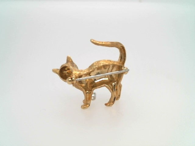 Vintage 18 Karat Yellow Gold Playful Cat Pin With Diamond Accent