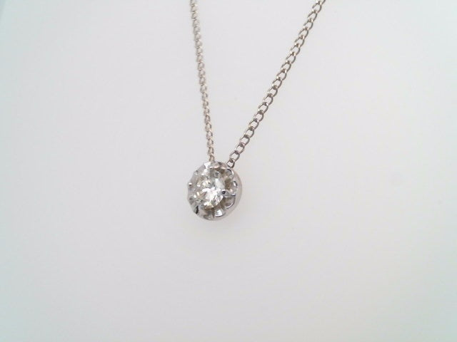 Vintage 14 Karat White Gold Illusion Set Diamond Solitaire Pendant