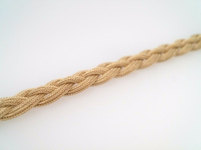 Vintage 14 Karat Yellow Gold 10 Mm Braided Triple Strand Loop In Loop Style Chain Bracelet, 7.5"