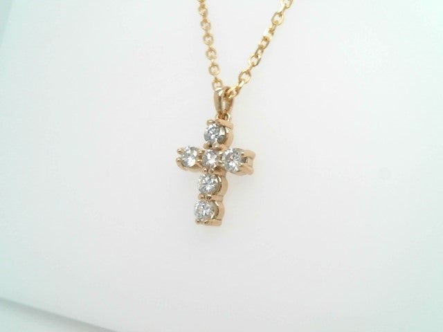 14 Karat Yellow Gold Shared Prong Set Diamond Cross Pendant