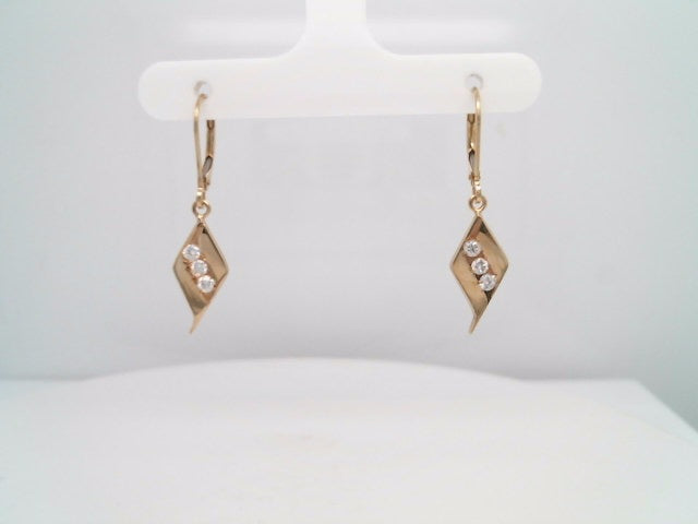 Vintage 10 Karat Yellow Gold Freeform Kite Shaped Earrings With Diamonds