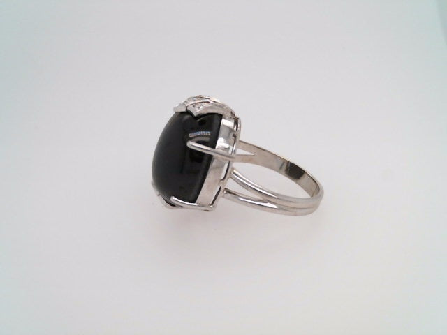 Vintage 14 Karat White Gold Cabochon Black Star Sapphire & Diamond Ring