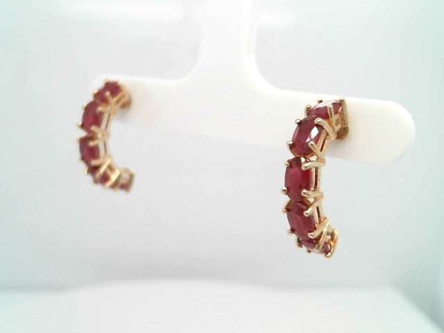 Vintage 14 Karat Yellow Gold Ruby 1/2 Hoop Earrings