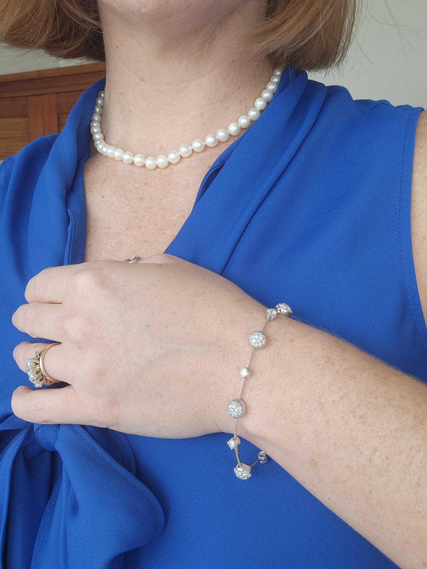 Vintage 18 Karat White Gold Diamond Station Line Bracelet