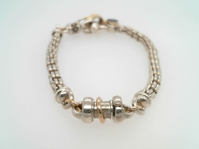 Vintage Sterling Silver/14 Karat Yellow Gold Bracelet With Blue Topaz Accent, 7.25"