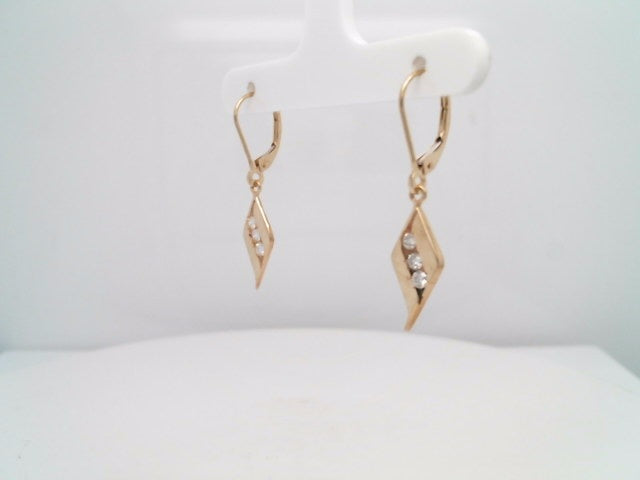 Vintage 10 Karat Yellow Gold Freeform Kite Shaped Earrings With Diamonds