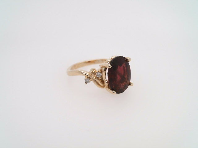 14 Karat Yellow Gold Freeform Rubellite & Diamond Ring With Floral Motif
