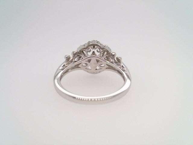 14 Karat White Gold Diamond Halo Style Engagement Ring Mounting With Milgrain Detail For A 2.00 Carat Center