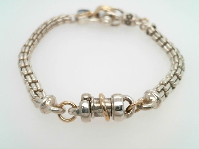 Vintage Sterling Silver/14 Karat Yellow Gold Bracelet With Blue Topaz Accent, 7.25"