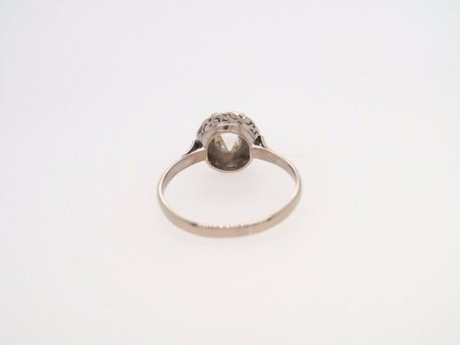 Antique Victorian 18 Karat White Gold Oval Rose Cut Diamond Illusion Setting Solitaire Ring