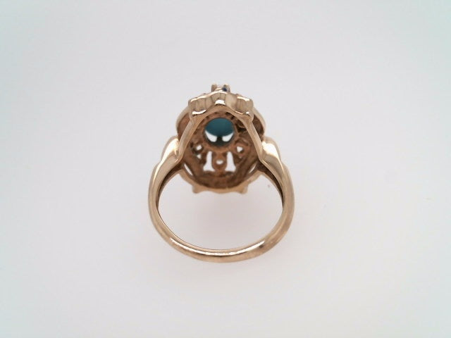 Vintage 10 Karat Yellow Gold Turquoise, Pearl & Black Enamel Ring