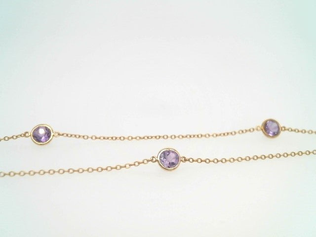 Vintage 14 Karat Yellow Gold Amethyst "By The Yard" Style Station Necklace, 18"