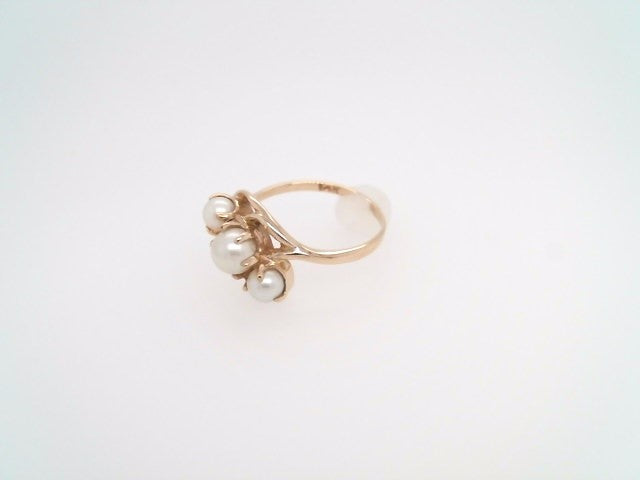 Vintage 14 Karat Yellow Gold Triple White Akoya Pearl Ring