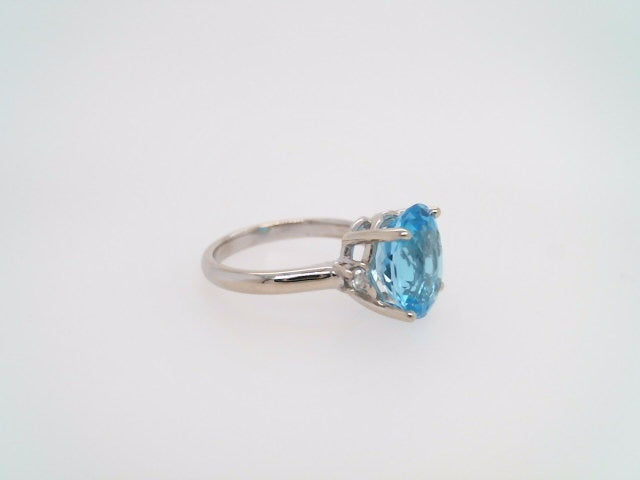 14 Karat White Gold Swiss Blue Topaz & Diamond Ring