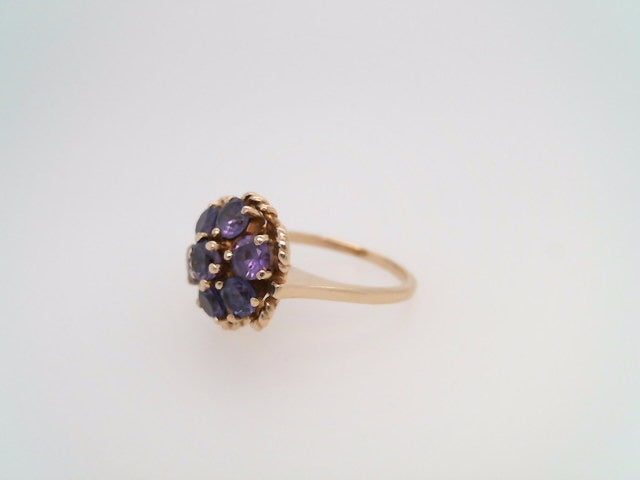 Vintage 14 Karat Yellow Gold Amethyst Cluster Ring