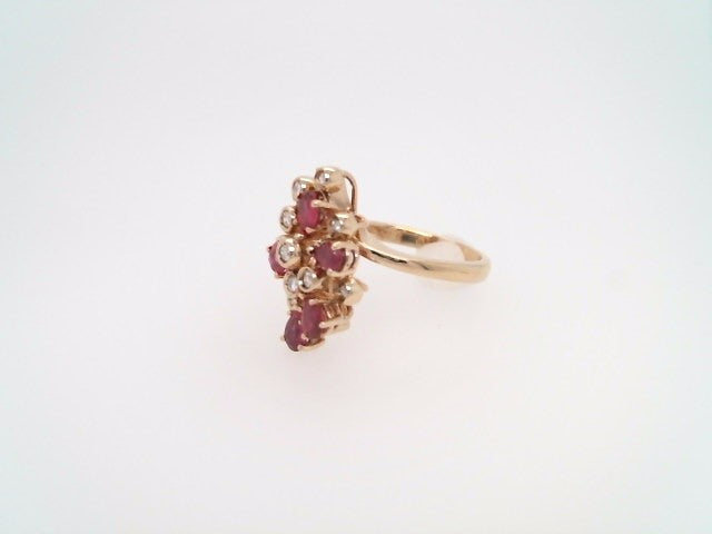 Vintage 14 Karat Yellow Gold Ruby & Diamond Freeform Cluster Ring