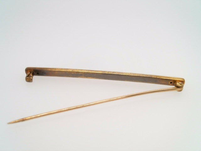 Vintage 14 Karat Yellow Gold Floral Design Bar Pin With Turquoise Blue And White Enamel Measuring 60 X 3.5mm