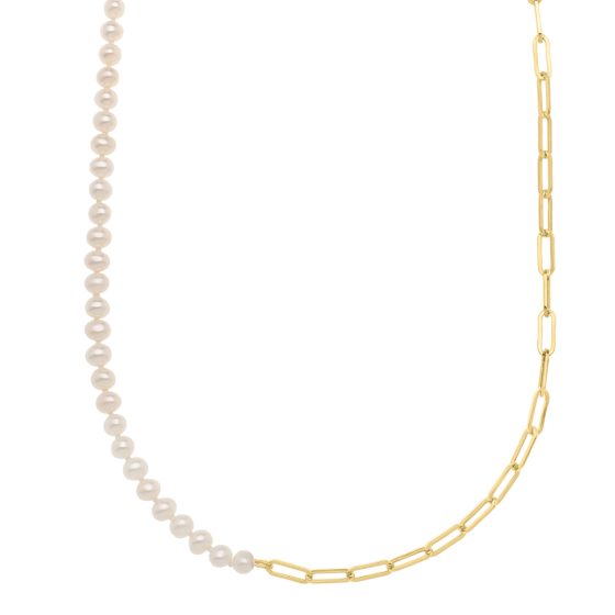 14 Karat Yellow Gold 4.5-5 Mm White Freshwater Pearl & Paperclip Link Chain Necklace, 18"