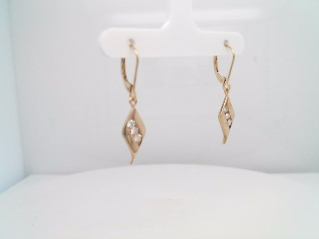 Vintage 10 Karat Yellow Gold Freeform Kite Shaped Earrings With Diamonds