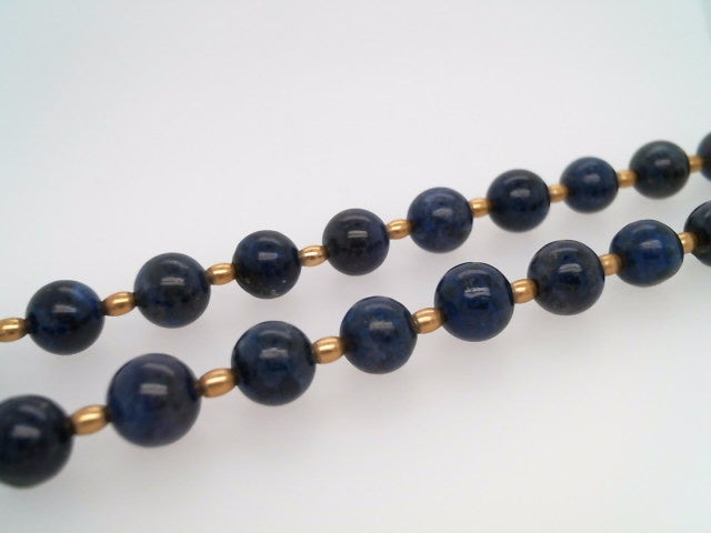 Vintage 18 Karat Yellow Gold Lapis & Gold Bead Necklace 17"