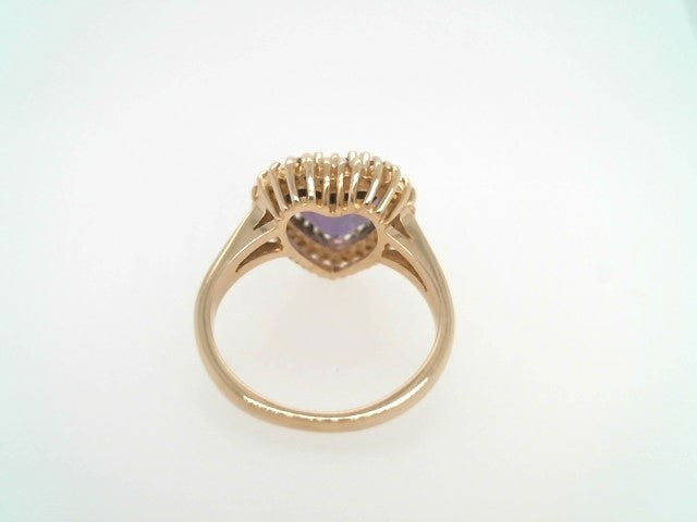 Vintage 14 Karat Yellow Gold Amethyst & Diamond Halo Ring
