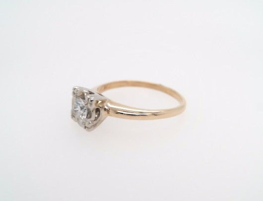 Vintage 14 Karat Yellow & White Gold Diamond Solitaire Ring With Fishtail Style Illusion Setting
