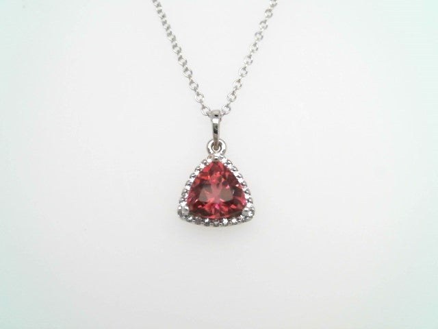 14 Karat White Gold Pink Tourmaline & Diamond Halo Pendant