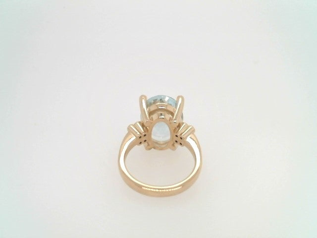 14 Karat Yellow Gold Aquamarine & Diamond Accent Ring