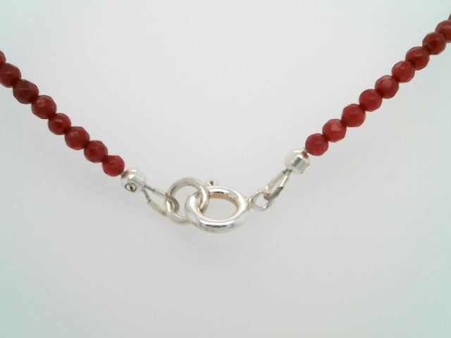 Sterling Silver 3 Mm Round Faceted Dyed Red Jade Bead Necklace With Large Spring Ring 16.5 - 18.5"
