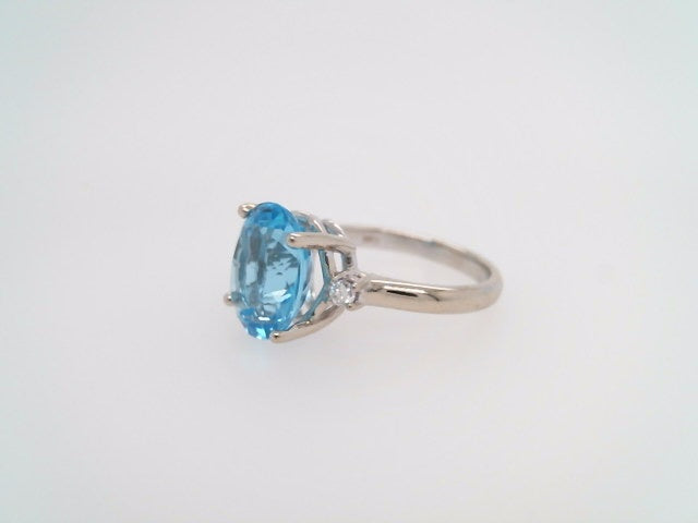 14 Karat White Gold Swiss Blue Topaz & Diamond Ring