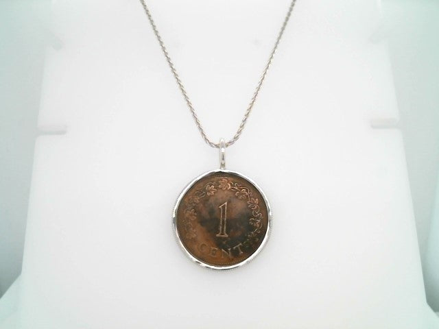 Sterling Silver Bezel Set Bronze Maltese Coin Pendant