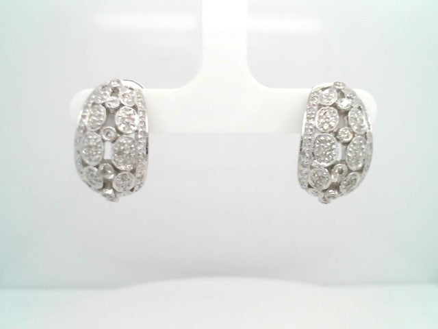 Vintage 18 Karat White Gold 1/2 Hoop Openwork Diamond Earrings With Omega Backs