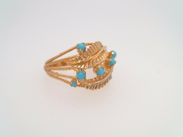 Vintage 18 Karat Yellow Gold Leaf and Turquoise Ring