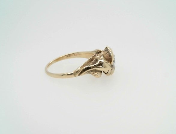 Vintage 14 Karat Yellow Gold & Platinum Rose Floral Diamond Engagement Ring