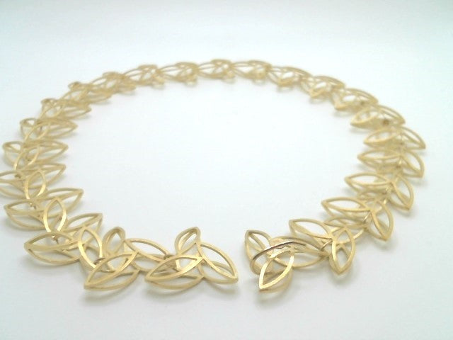 18 Karat Yellow Gold "Feather" Link Necklace With Brushed Satin Finish, 18"