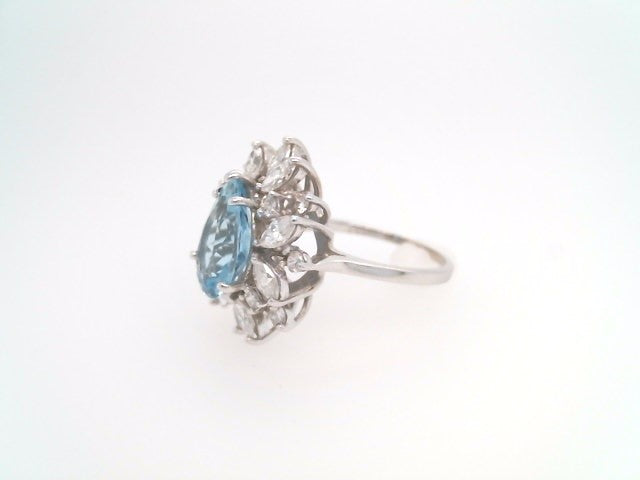 Vintage 14 Karat White Gold Pear Shaped Blue Topaz & Diamond Cocktail Style Ring