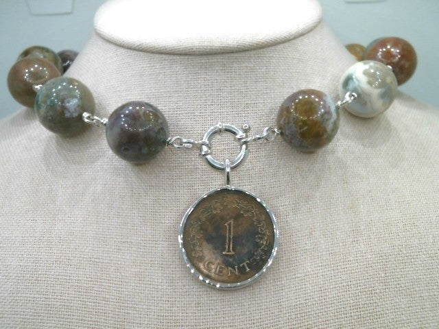 Sterling Silver Bezel Set Bronze Maltese Coin Pendant