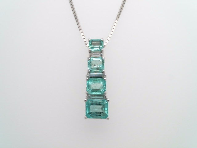 14 Karat White Gold Emerald & Diamond Pendant