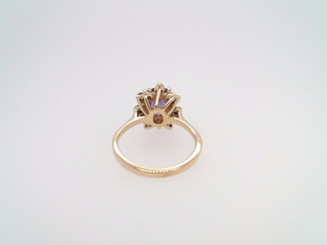 Vintage 14 Karat Yellow Gold Amethyst & Diamond Halo Ring