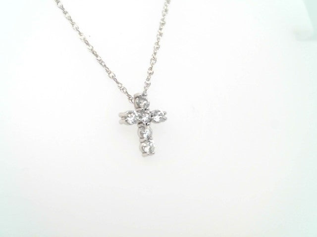 14 Karat White Gold Shared Prong Set Diamond Cross Necklace, 18"