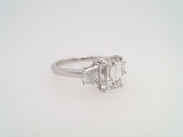 14 Karat White Gold Lab Grown Diamond Emerald Cut & Trapezoid Cut 3 Stone Ring