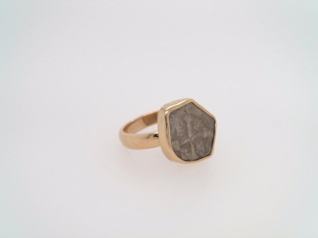 14 Karat Yellow Gold Bezel Set Silver 1/2 Reales Coin Ring