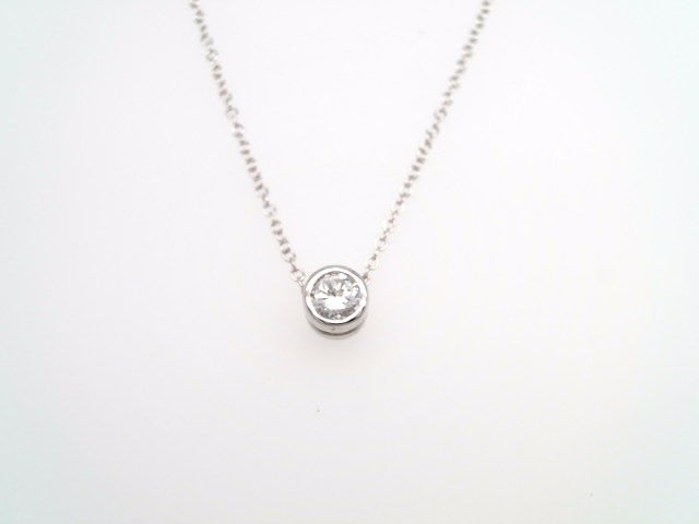 14 Karat White Gold Round Brilliant Bezel Set Diamond Necklace With 1.3 Mm 16-18" Cable Chain