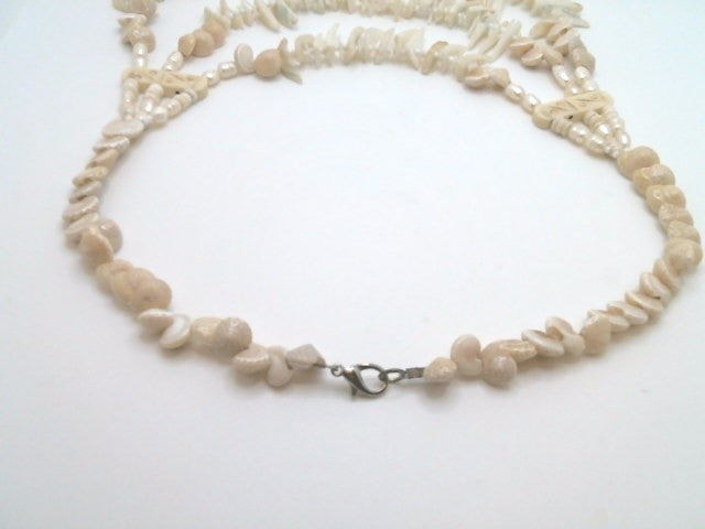 Sterling Silver Shell, Bone, White Coral, & Freshwater Pearl 3-Strand Necklace 18.5"-24"